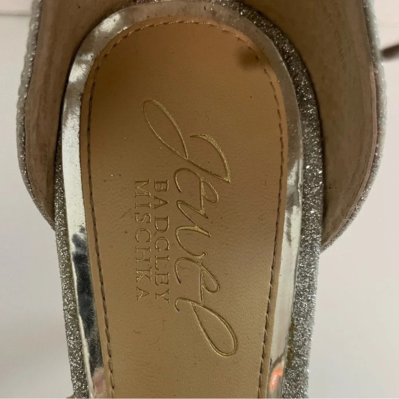 Jewel Badgley Mischka Silver Glitter Strappy Heels - Size 7.5 - Picture 5 of 11